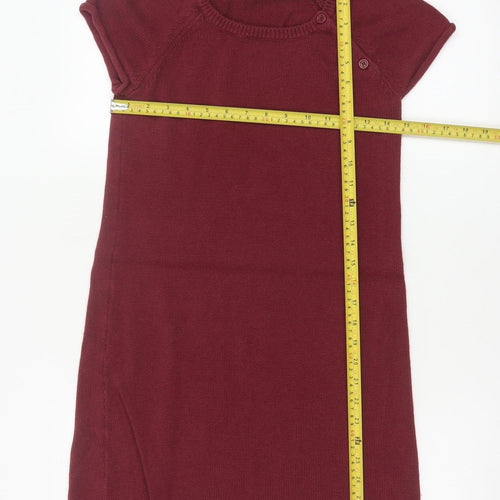Hush Women Red Wool Knit Shift Dress S Short Sleeve Button Detail