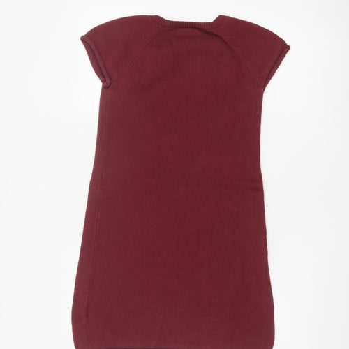 Hush Women Red Wool Knit Shift Dress S Short Sleeve Button Detail