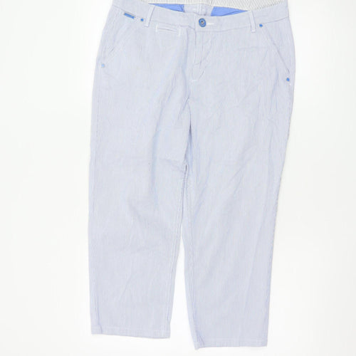 Marks and Spencer Women Blue Striped Cropped Cotton Trousers Size 14