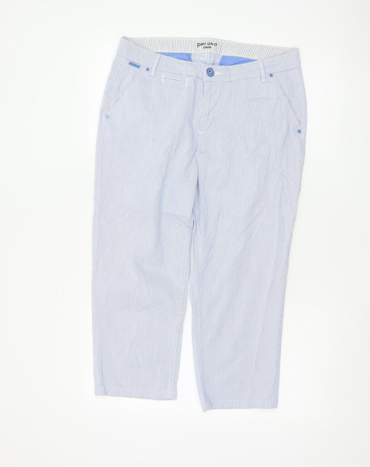 Marks and Spencer Women Blue Striped Cropped Cotton Trousers Size 14