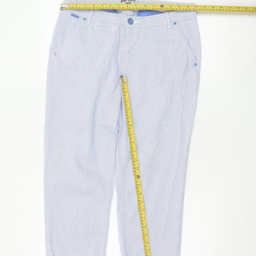 Marks and Spencer Women Blue Striped Cropped Cotton Trousers Size 14