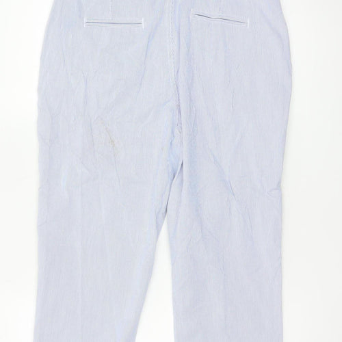 Marks and Spencer Women Blue Striped Cropped Cotton Trousers Size 14