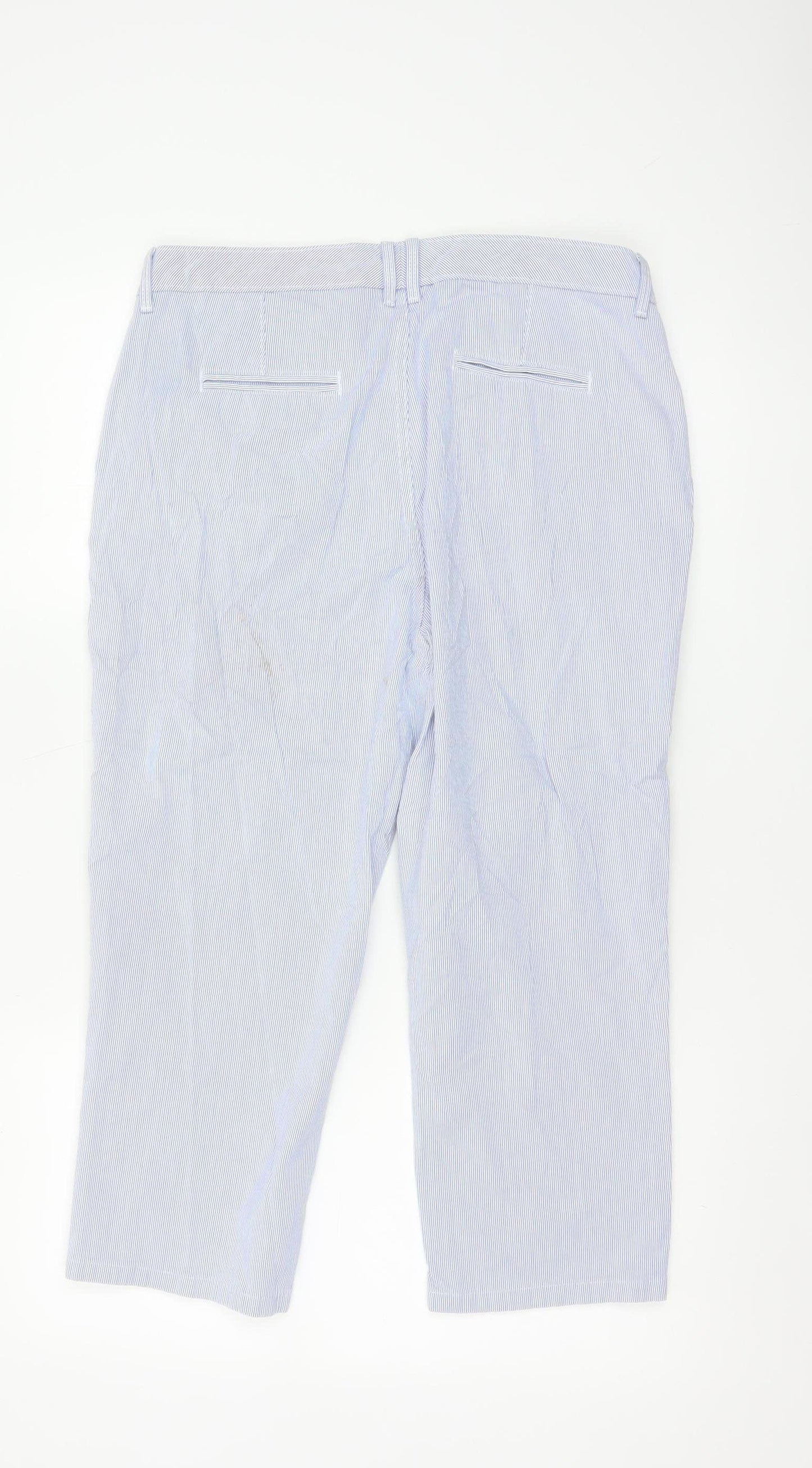 Marks and Spencer Women Blue Striped Cropped Cotton Trousers Size 14