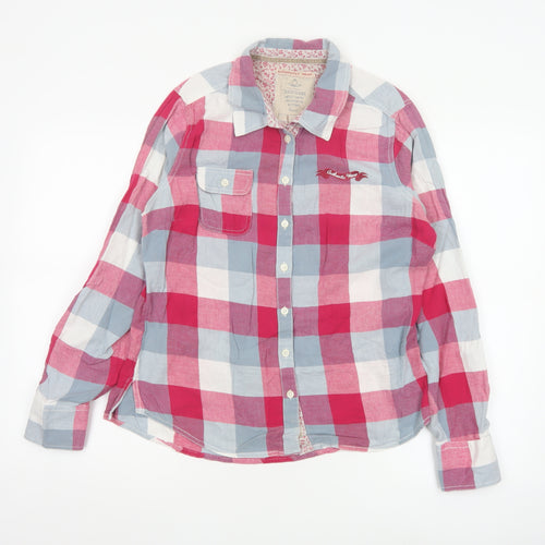 Next Women Red Check Long Sleeve Cotton Button-Up Shirt Size 14