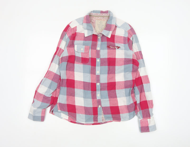 Next Women Red Check Long Sleeve Cotton Button-Up Shirt Size 14