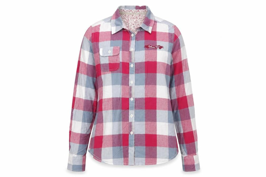 Front view of Next Women Red Check Long Sleeve Cotton Button-Up Shirt, size 14