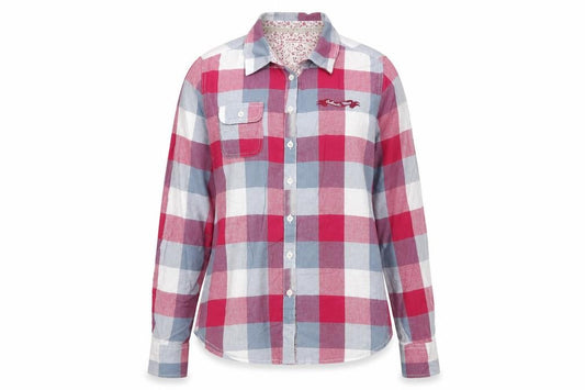 Front view of Next Women Red Check Long Sleeve Cotton Button-Up Shirt, size 14