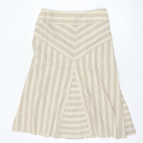 Marks and Spencer Beige Striped Linen Blend A-Line Skirt UK 12
