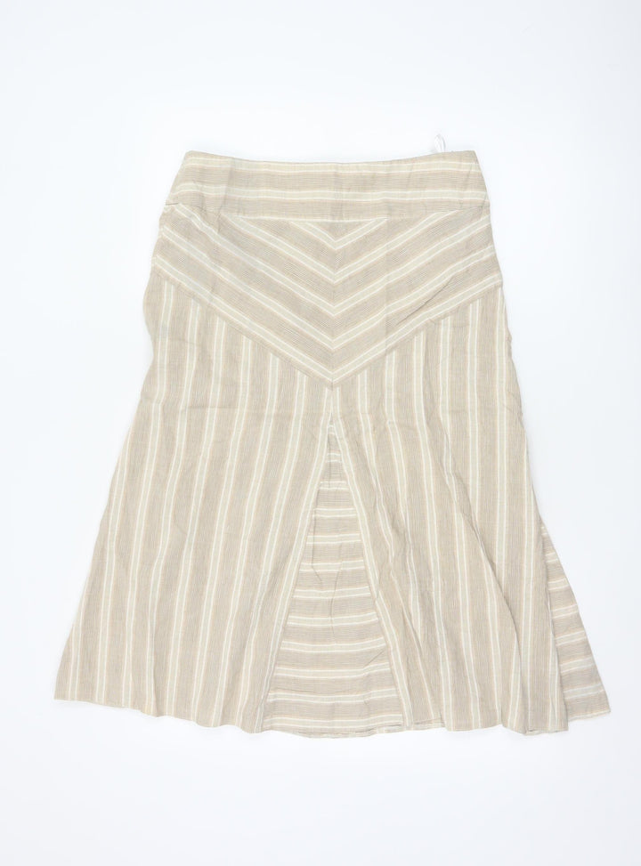 Marks and Spencer Beige Striped Linen Blend A-Line Skirt UK 12