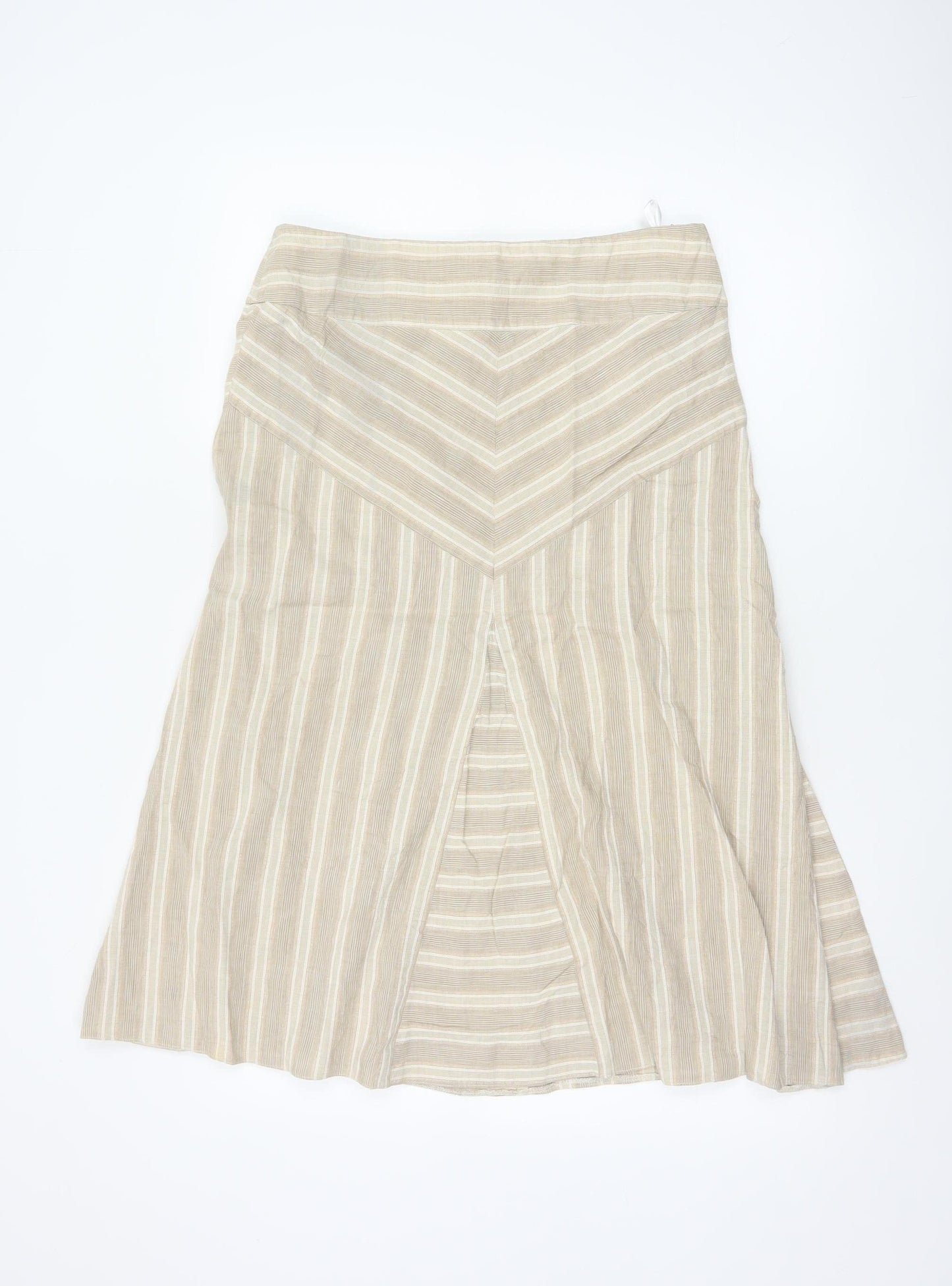 Marks and Spencer Beige Striped Linen Blend A-Line Skirt UK 12