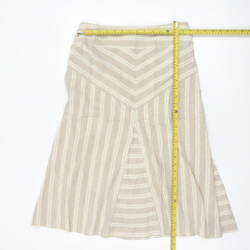 Marks and Spencer Beige Striped Linen Blend A-Line Skirt UK 12