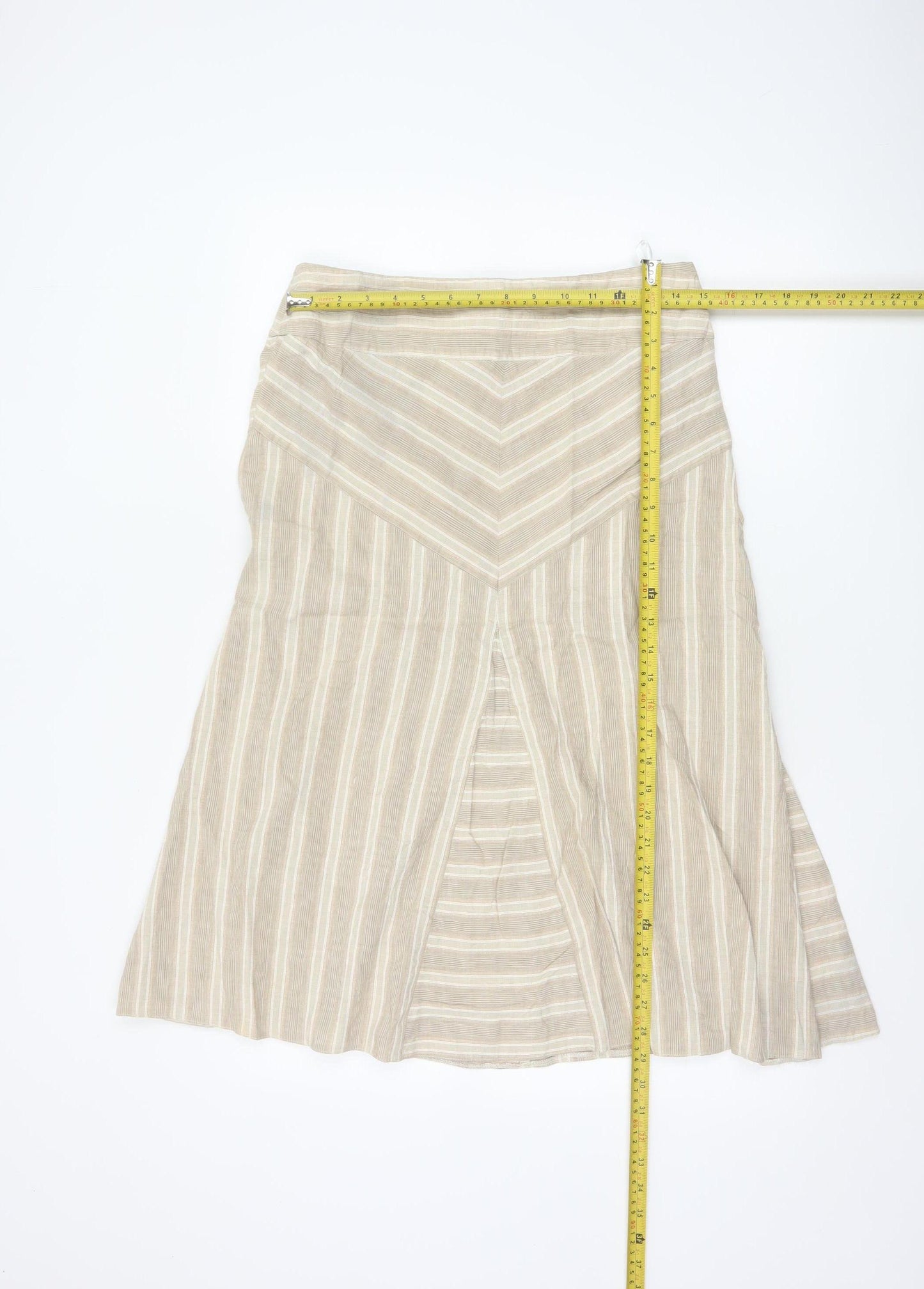 Marks and Spencer Beige Striped Linen Blend A-Line Skirt UK 12