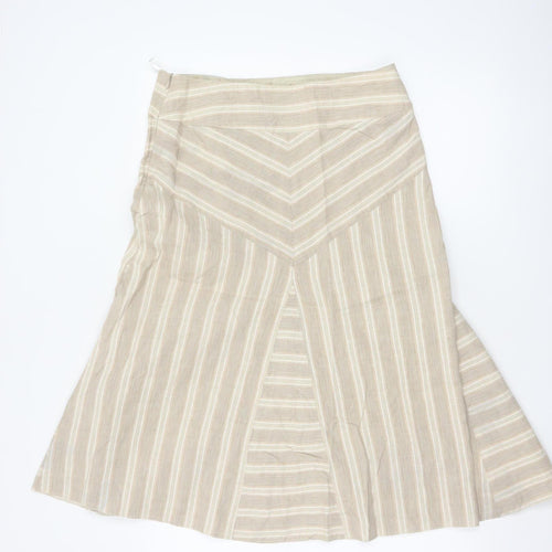 Marks and Spencer Beige Striped Linen Blend A-Line Skirt UK 12