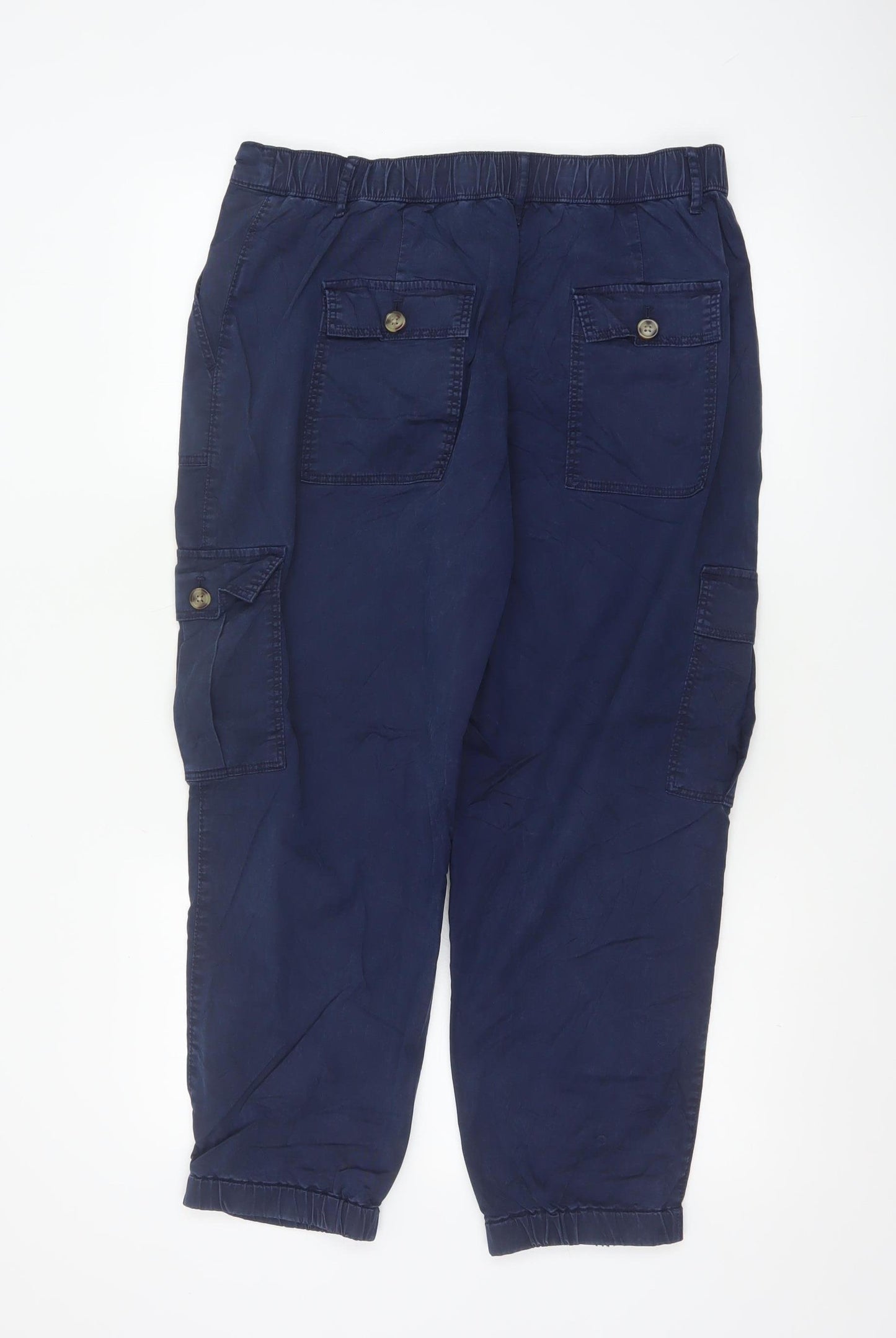 Marks and Spencer Women's Blue Cargo Trousers Size 14 Lyocell Blend