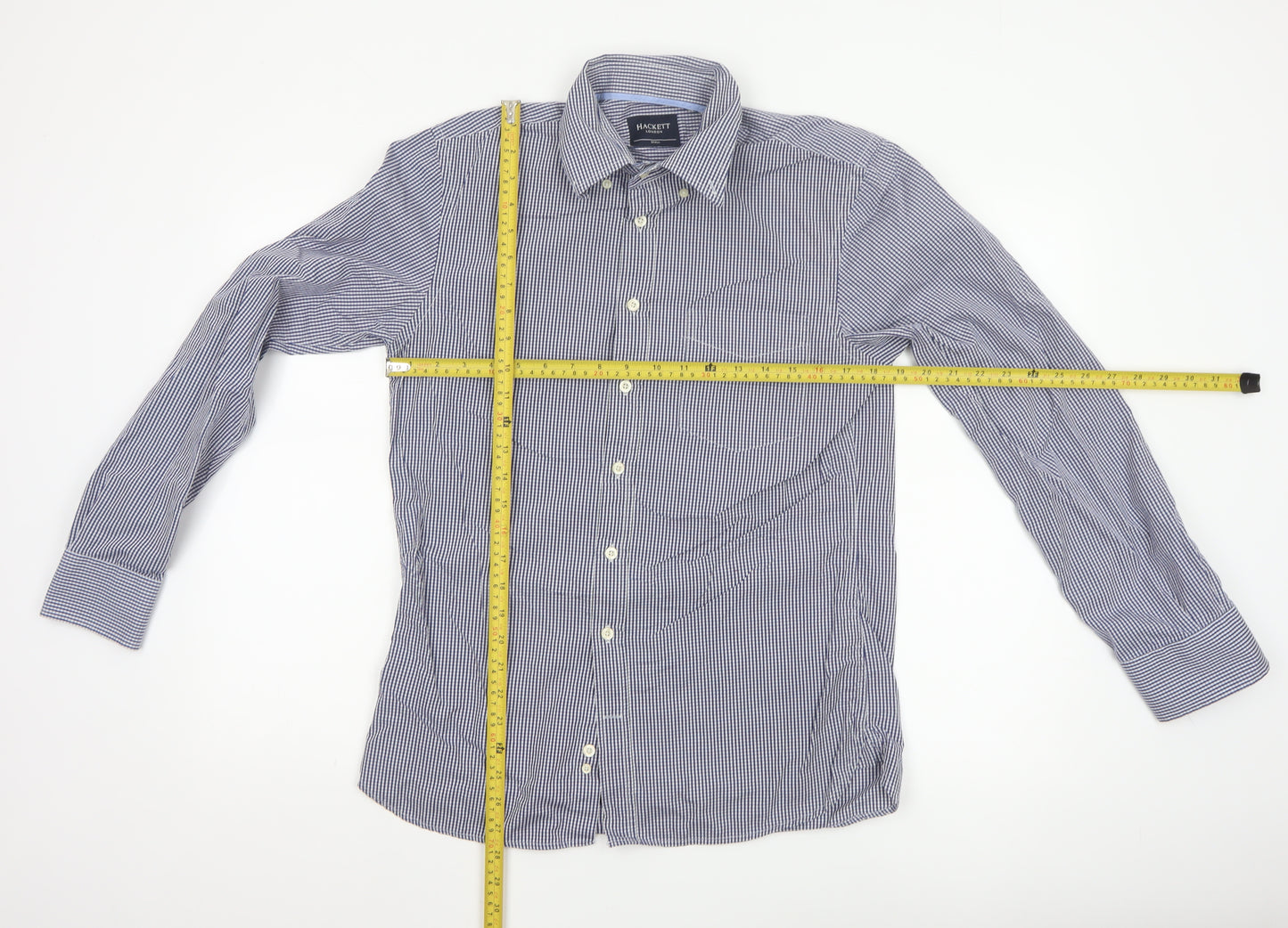 Hackett London Men's Blue Check Slim Fit Long Sleeve Shirt Size S