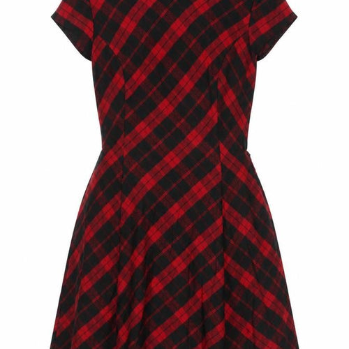 Red Herring Women Red Checked A-Line Dress Size 10 Short Sleeve