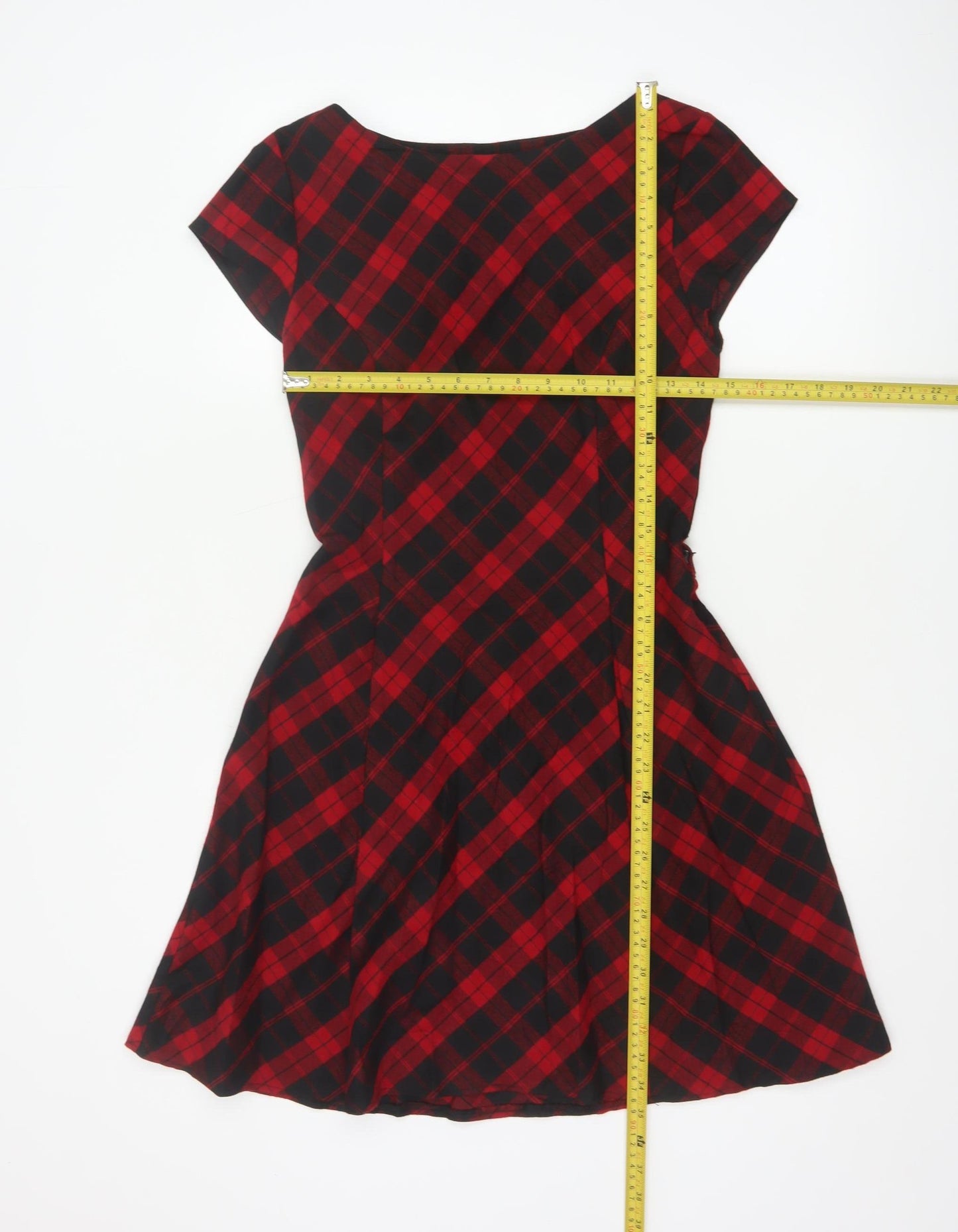 Red Herring Women Red Checked A-Line Dress Size 10 Short Sleeve