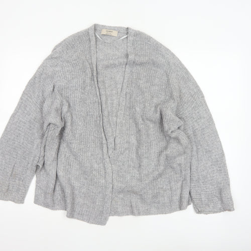 Pull & Bear Women Grey Chunky Knit Open Cardigan Size 12
