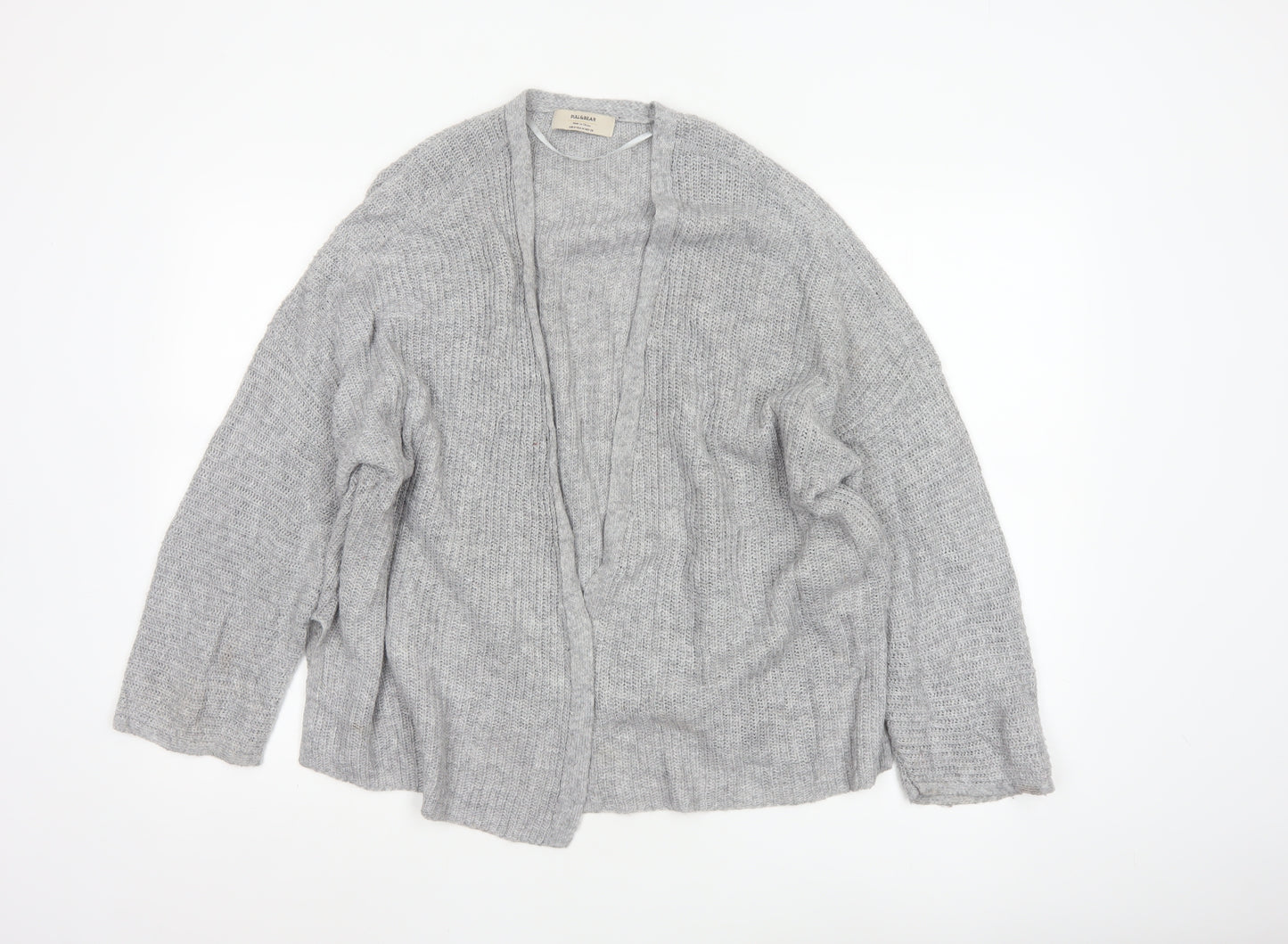 Pull & Bear Women Grey Chunky Knit Open Cardigan Size 12