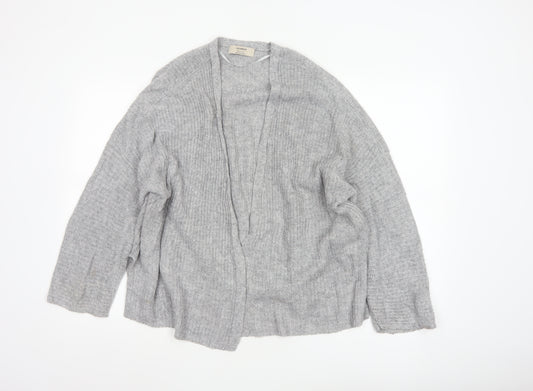 Pull & Bear Women Grey Chunky Knit Open Cardigan Size 12