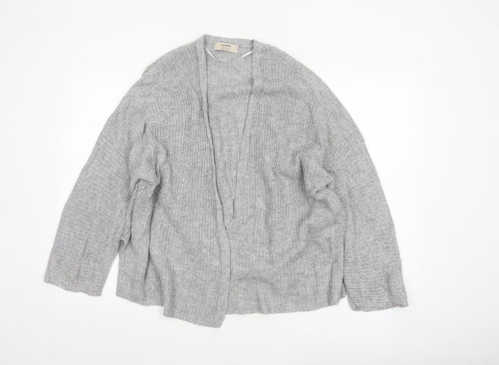 Pull & Bear Women Grey Chunky Knit Open Cardigan Size 12