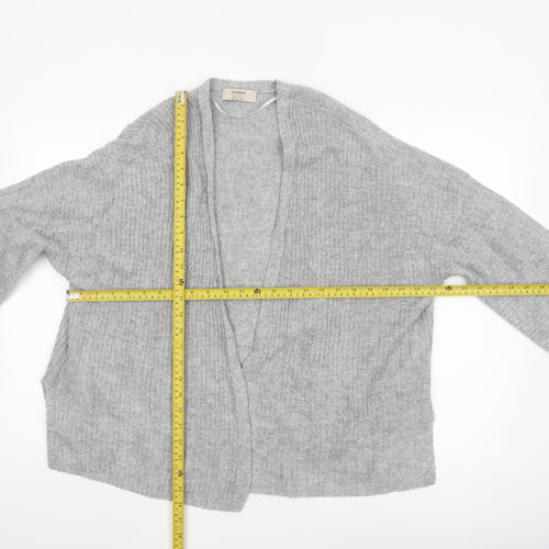 Pull & Bear Women Grey Chunky Knit Open Cardigan Size 12