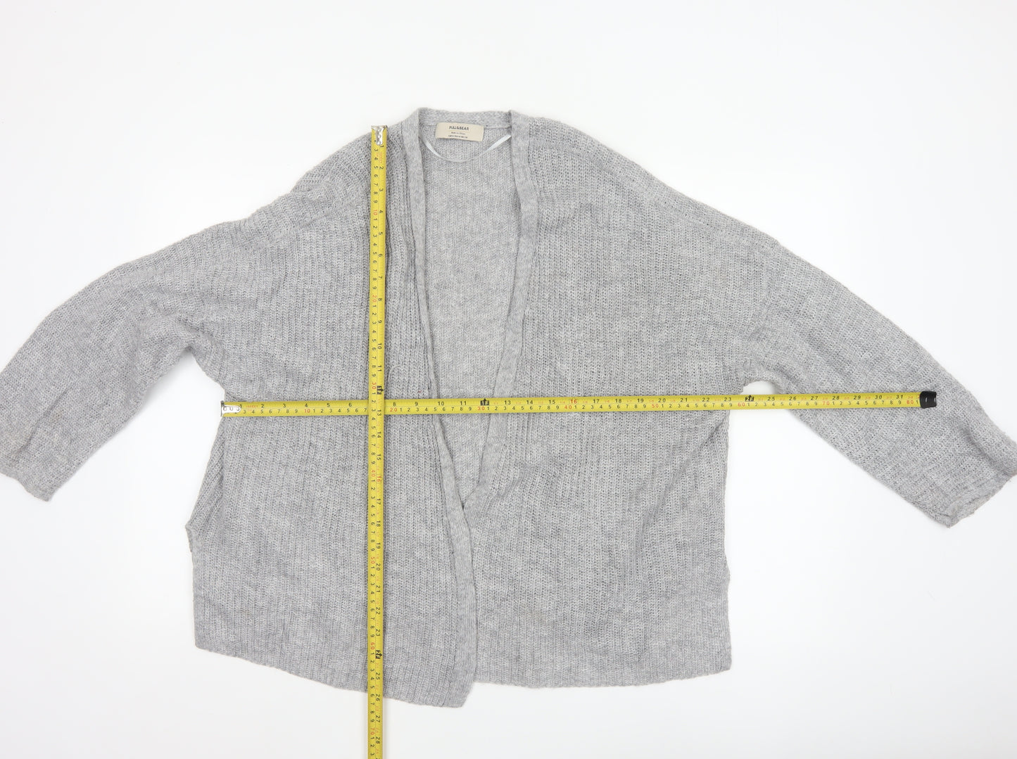 Pull & Bear Women Grey Chunky Knit Open Cardigan Size 12