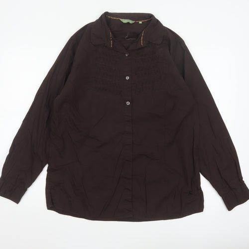 Hawkshead Women Brown Cotton Long Sleeve Button-Up Shirt Size 18