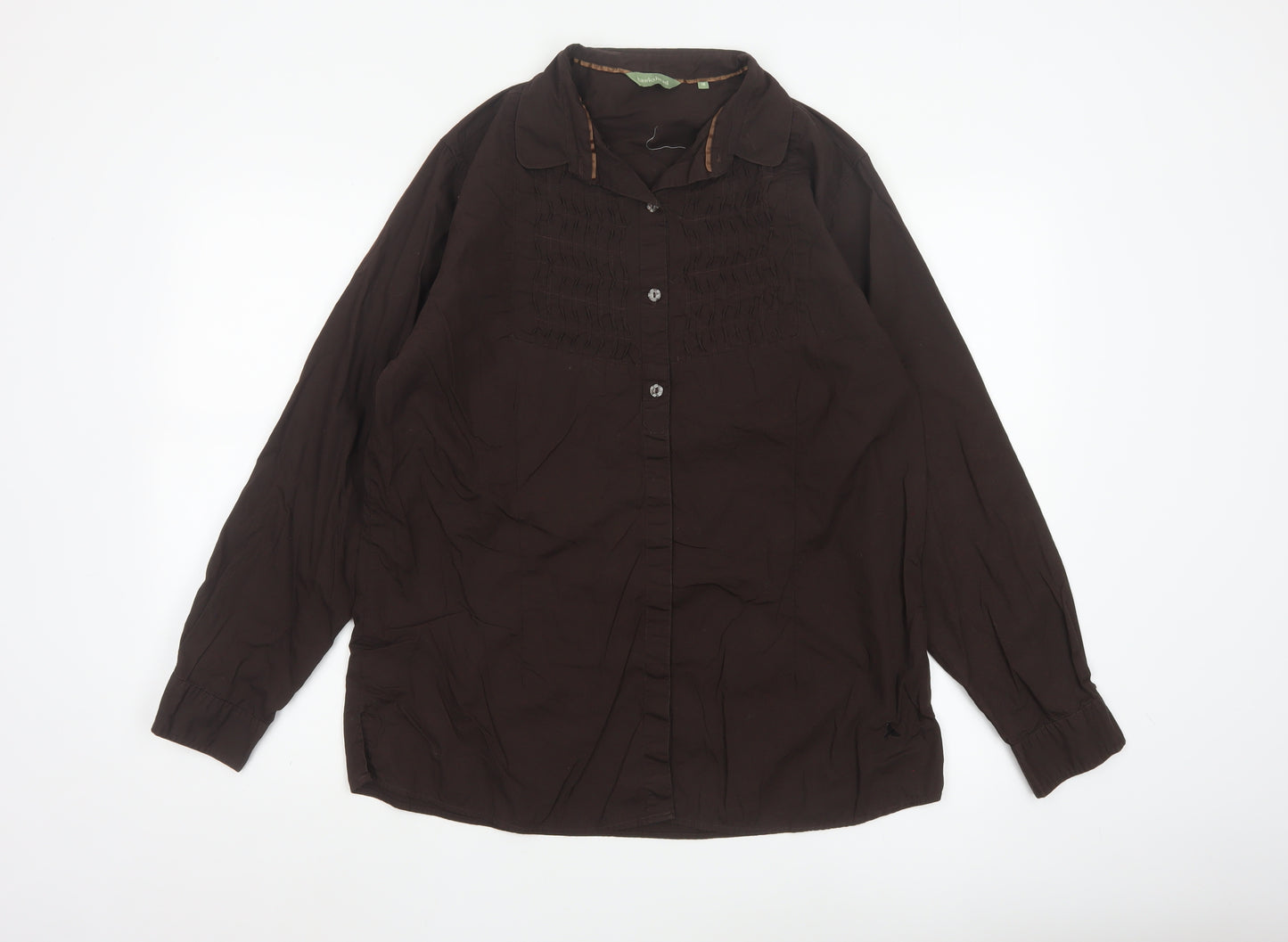 Hawkshead Women Brown Cotton Long Sleeve Button-Up Shirt Size 18