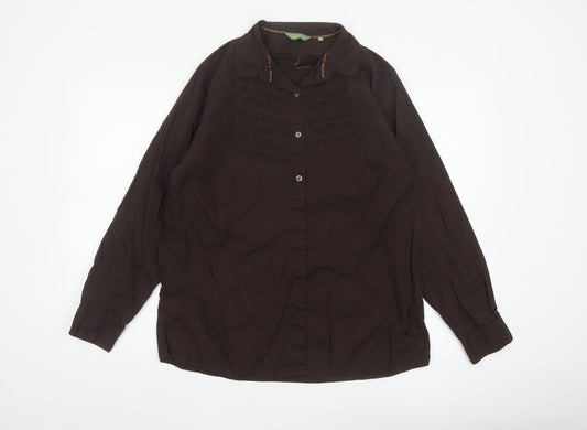 Hawkshead Women Brown Cotton Long Sleeve Button-Up Shirt Size 18