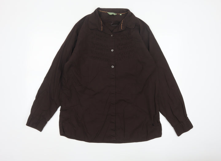 Hawkshead Women Brown Cotton Long Sleeve Button-Up Shirt Size 18