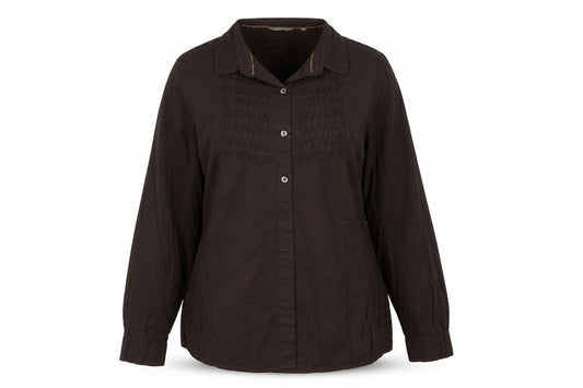 Front view of Hawkshead Women Brown Cotton Long Sleeve Button-Up Shirt, size 18