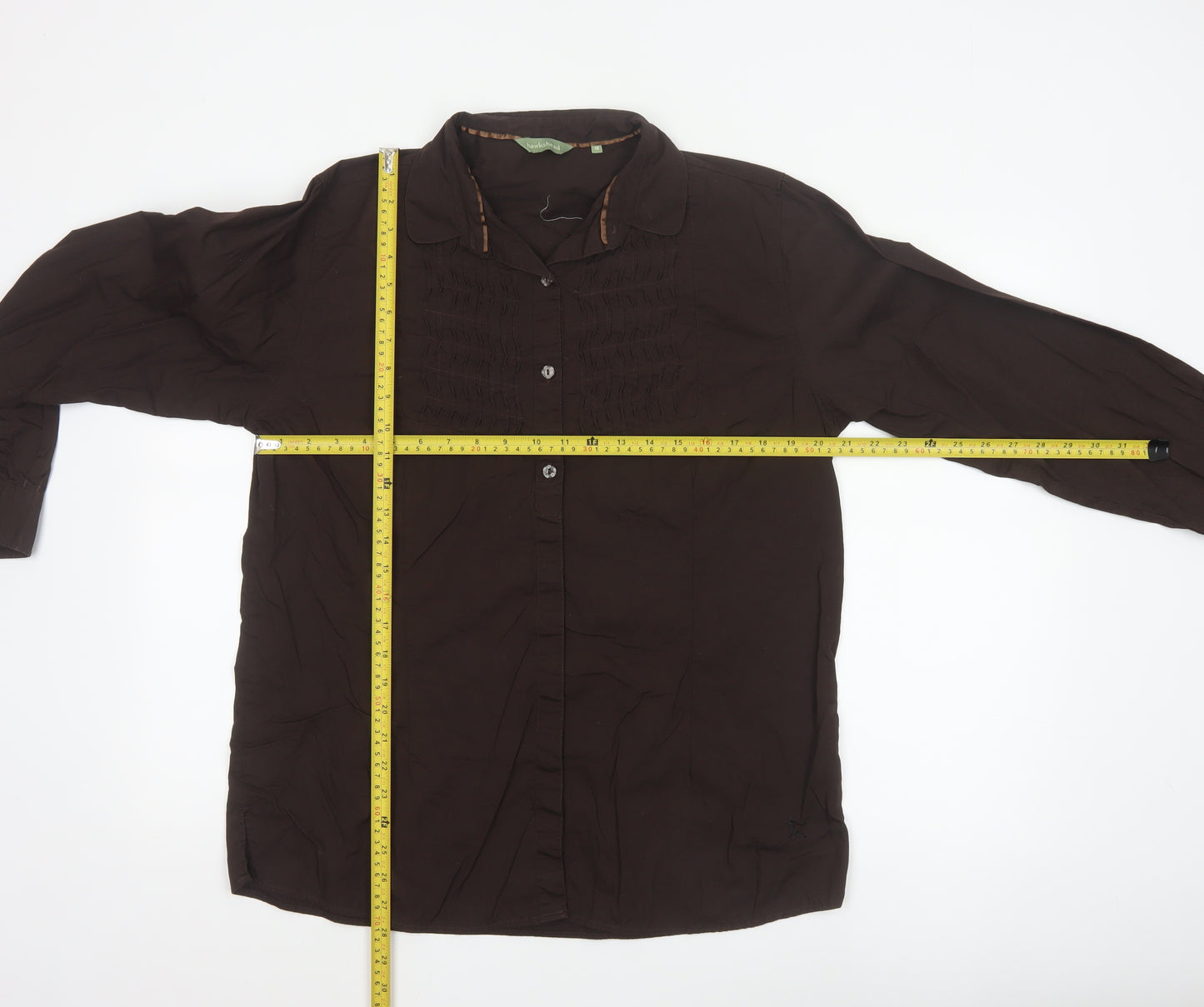 Hawkshead Women Brown Cotton Long Sleeve Button-Up Shirt Size 18