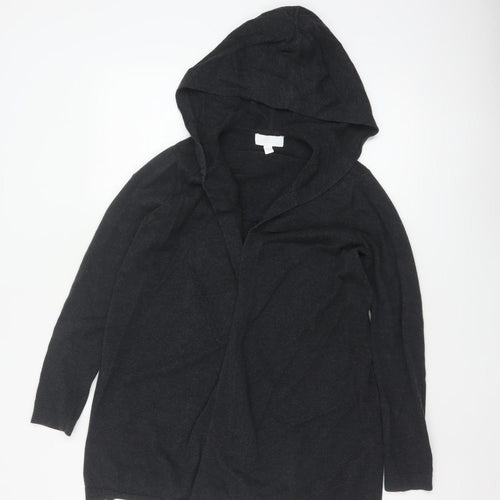 The White Company Women Black Cotton Hooded Long Sleeve Cardigan Size 12