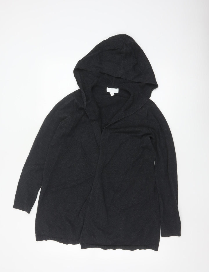 The White Company Women Black Cotton Hooded Long Sleeve Cardigan Size 12