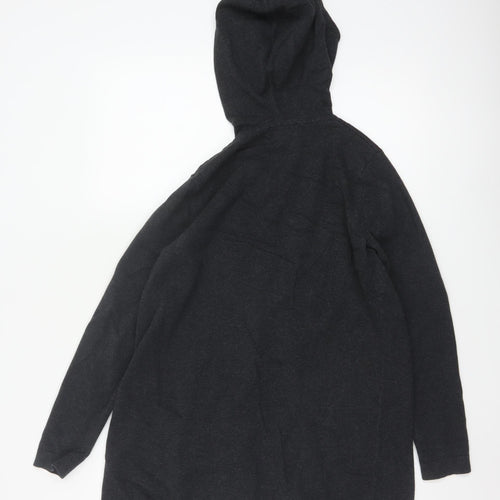 The White Company Women Black Cotton Hooded Long Sleeve Cardigan Size 12