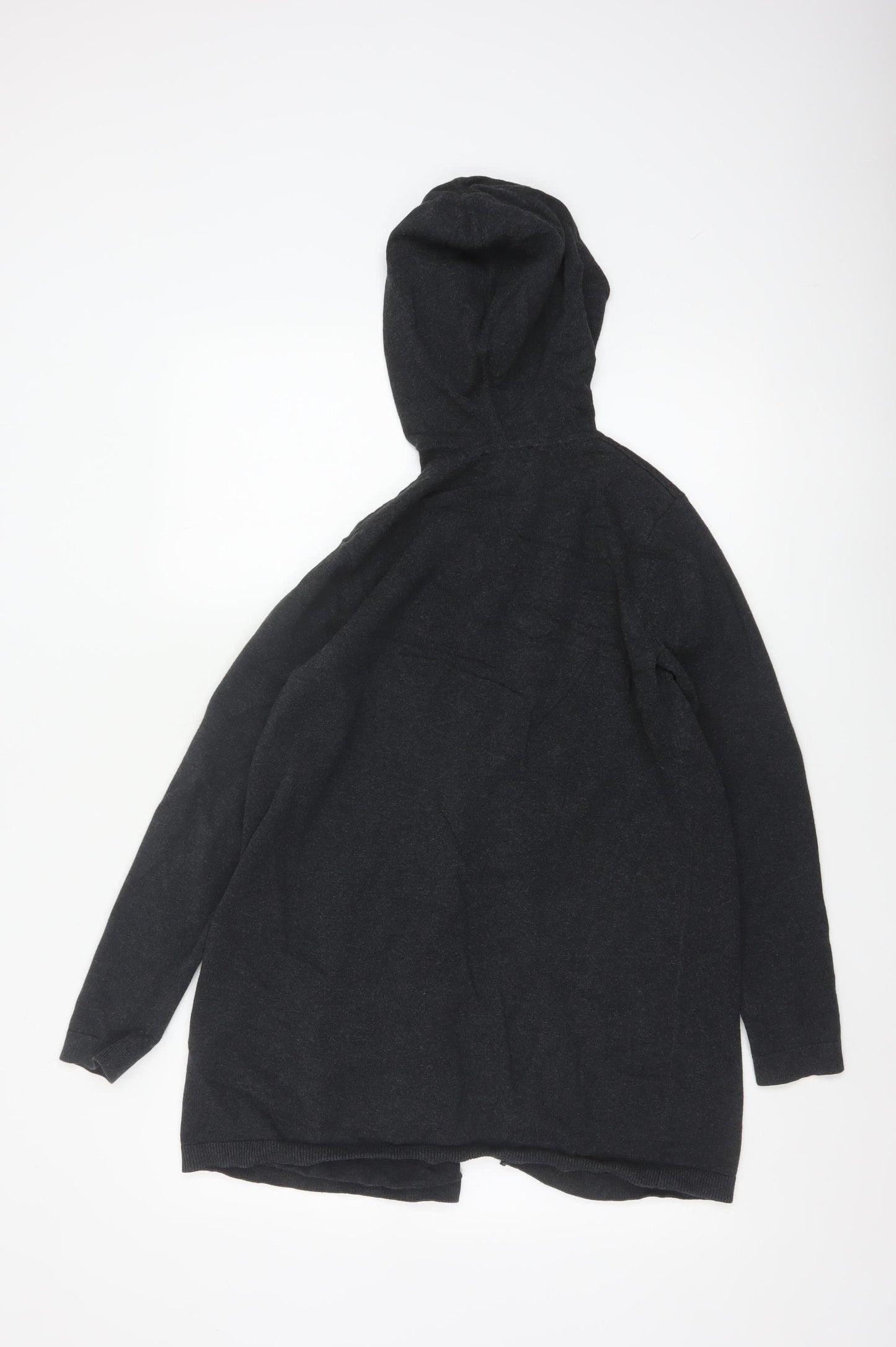 The White Company Women Black Cotton Hooded Long Sleeve Cardigan Size 12