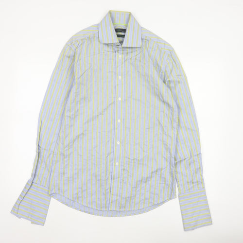 Jasper Conran Men's Blue Striped Cotton Long Sleeve Shirt 15in