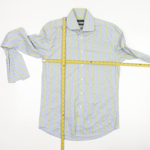 Jasper Conran Men's Blue Striped Cotton Long Sleeve Shirt 15in