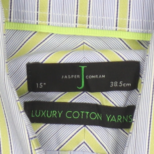 Jasper Conran Men's Blue Striped Cotton Long Sleeve Shirt 15in