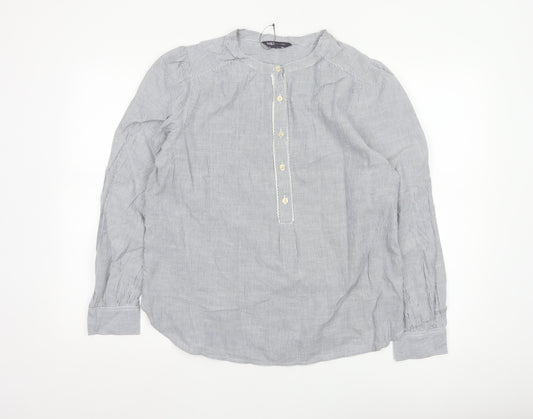 Marks and Spencer Women Blue Striped Cotton Long Sleeve Tunic Blouse Size 14