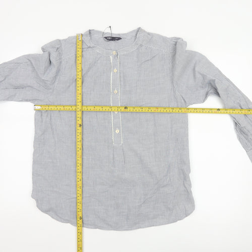 Marks and Spencer Women Blue Striped Cotton Long Sleeve Tunic Blouse Size 14