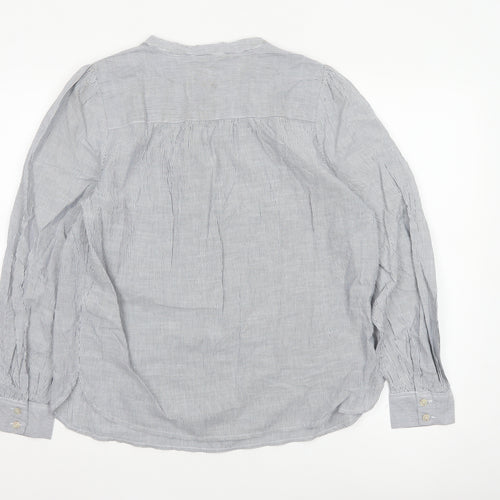 Marks and Spencer Women Blue Striped Cotton Long Sleeve Tunic Blouse Size 14