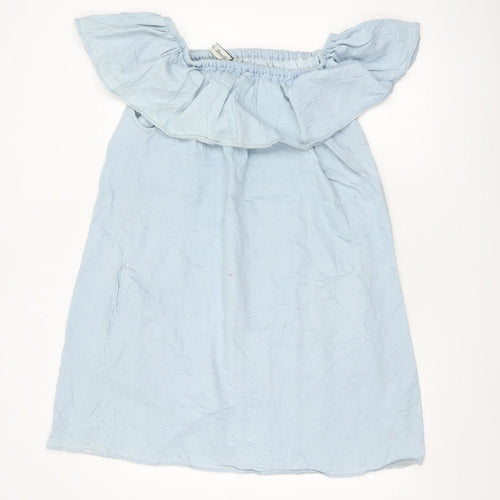 Denim Co Women Blue Off Shoulder Ruffle Shift Dress Size 18