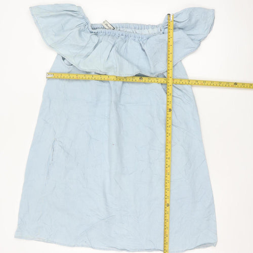 Denim Co Women Blue Off Shoulder Ruffle Shift Dress Size 18