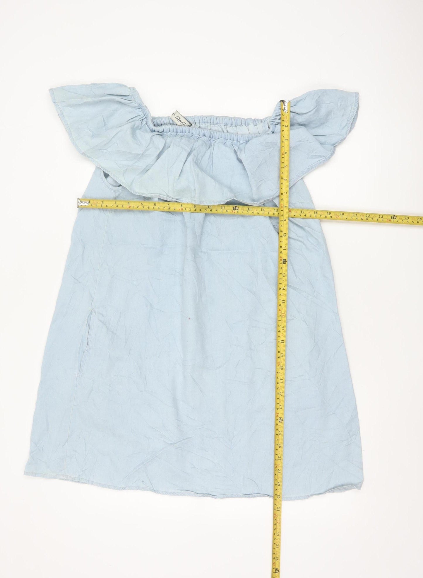 Denim Co Women Blue Off Shoulder Ruffle Shift Dress Size 18