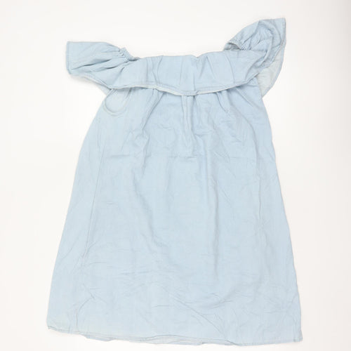 Denim Co Women Blue Off Shoulder Ruffle Shift Dress Size 18