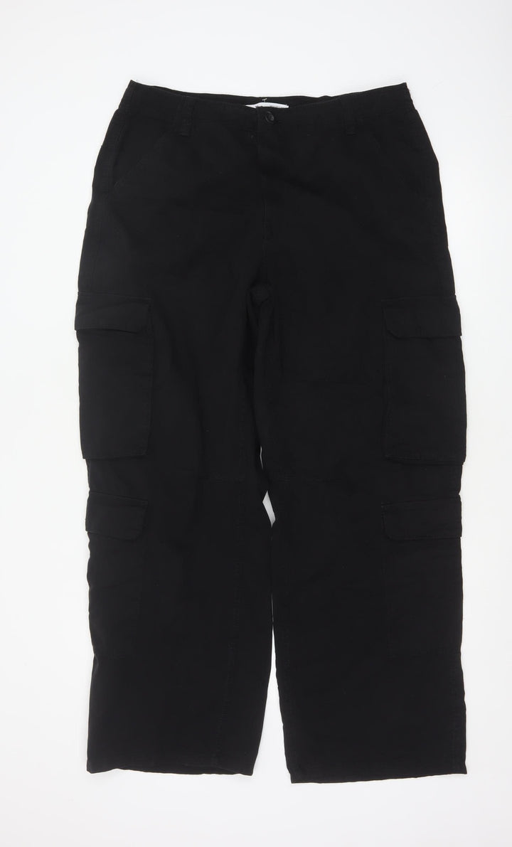 Bershka Women’s Black Cargo Trousers Size 16 Cotton Casual Utility