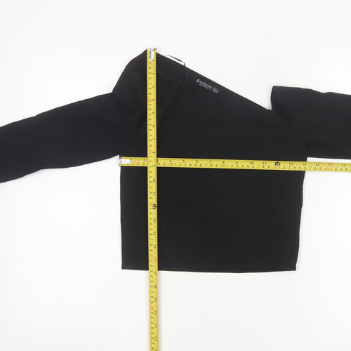 Stradivarius Women's Black One Shoulder Cropped Long Sleeve Top Size S