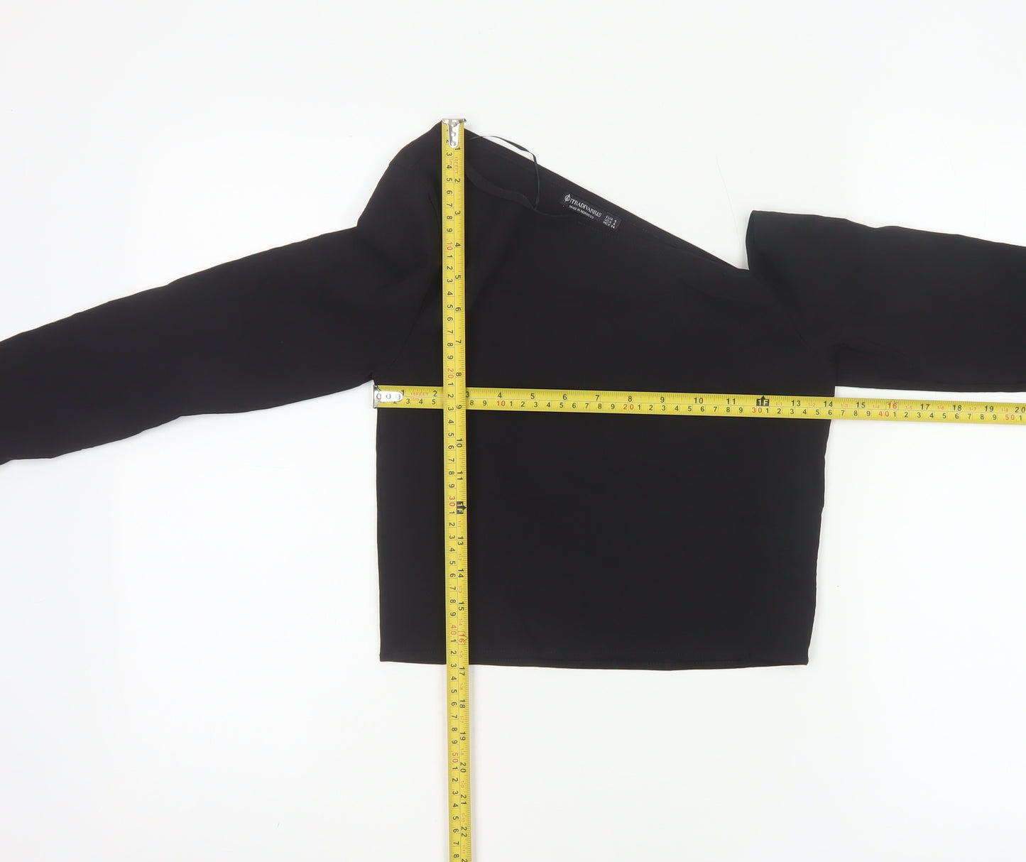 Stradivarius Women's Black One Shoulder Cropped Long Sleeve Top Size S